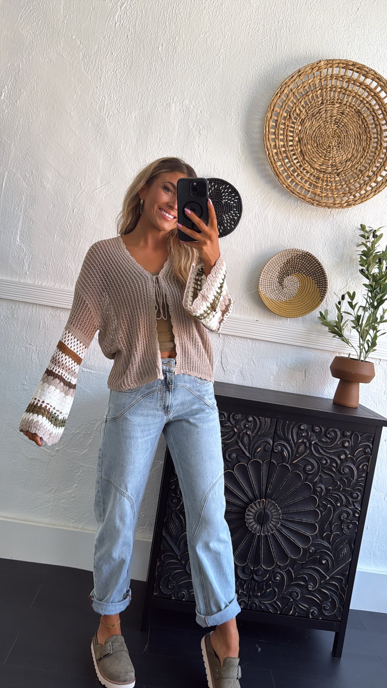 Toasted Almond Knit Cardigan, Mocha/ Olive