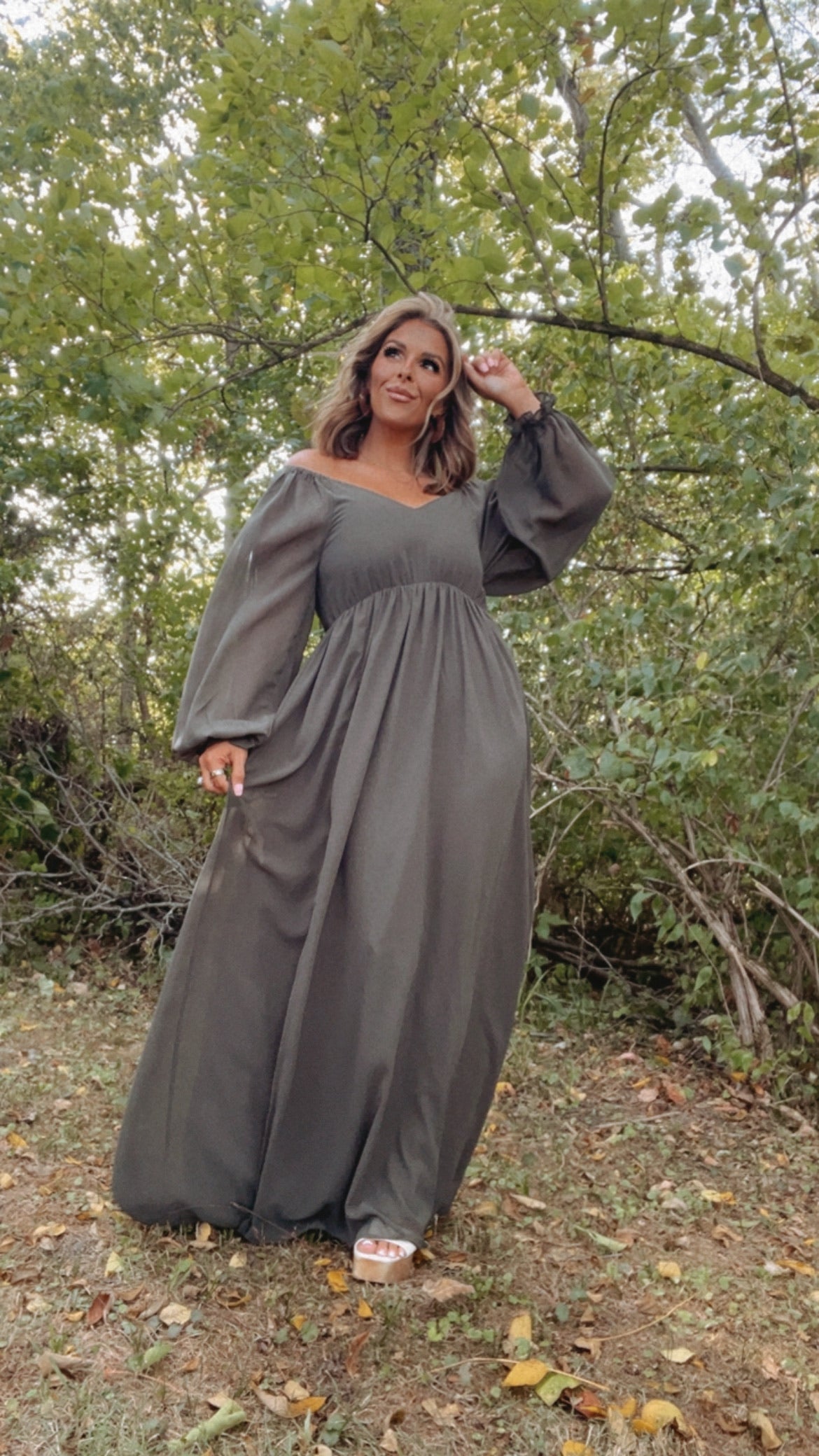 Timeless Romantic Chiffon Maxi Dress, Olive