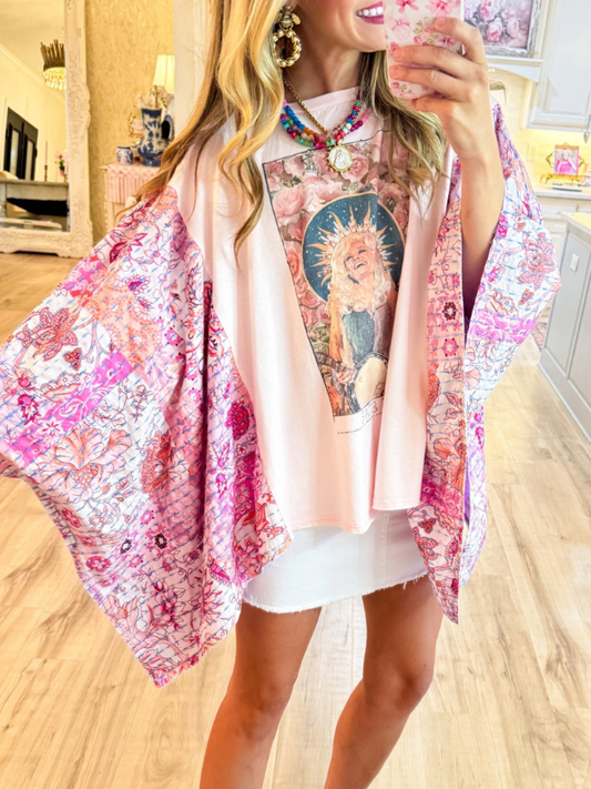 Pink Dolly Print Poncho Top