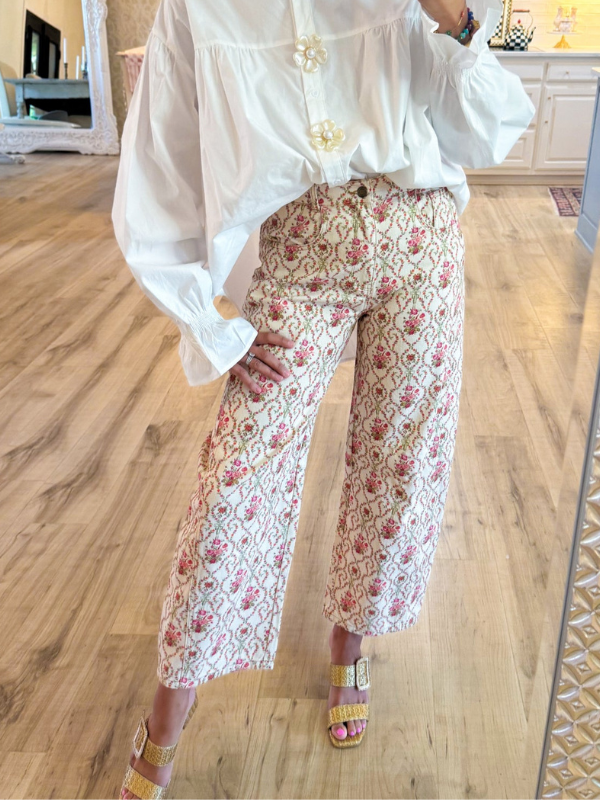 Pink and Orange Floral Printed Barrel Pants