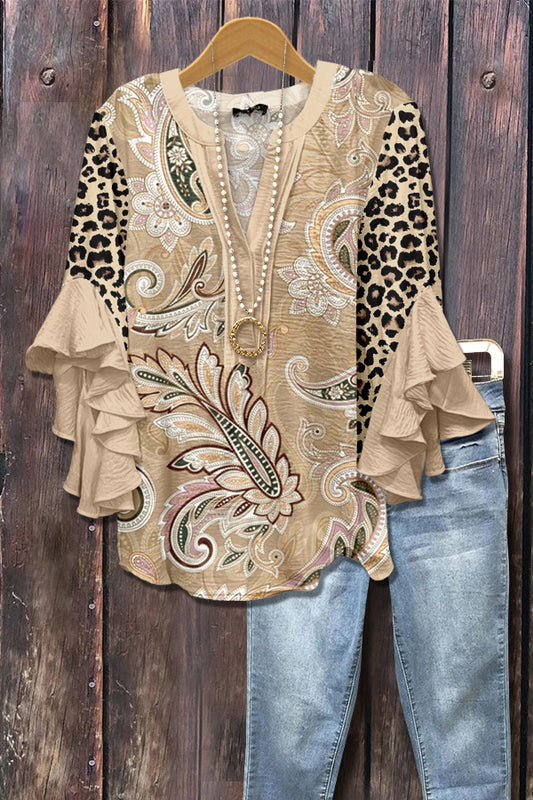 Paisley Print Ruffle Sleeve Top
