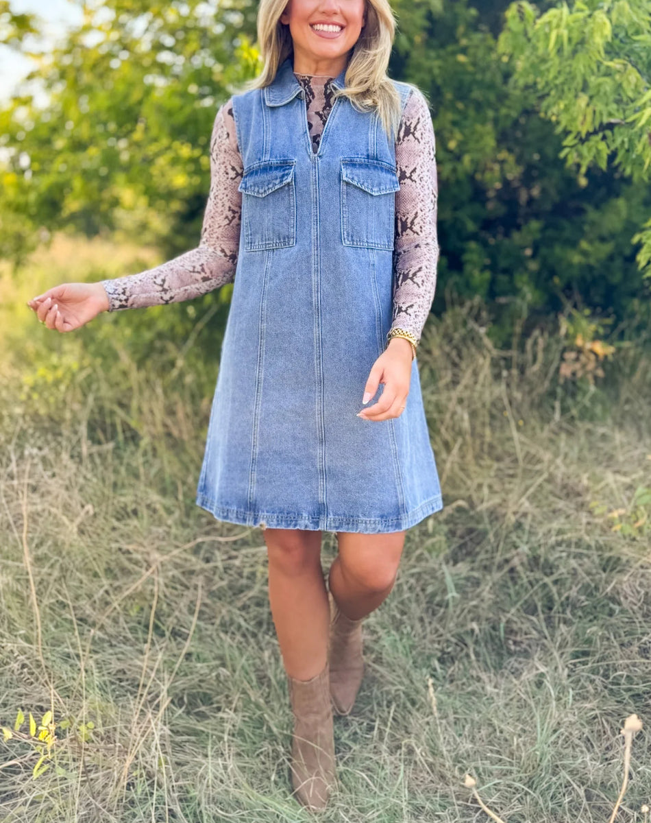 Denim lapel dress