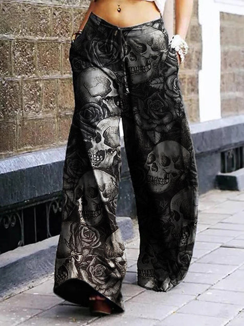 Punk skull casual loose wide-leg pants