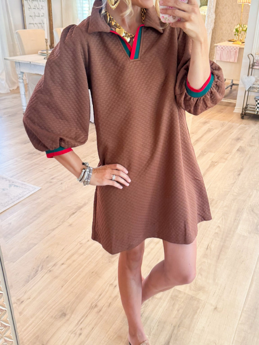 Brown 3/4 Sleeve Dress