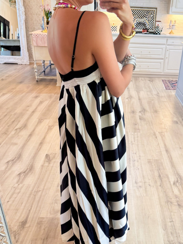 Black and Cream Bold Stripe Maxi Dress