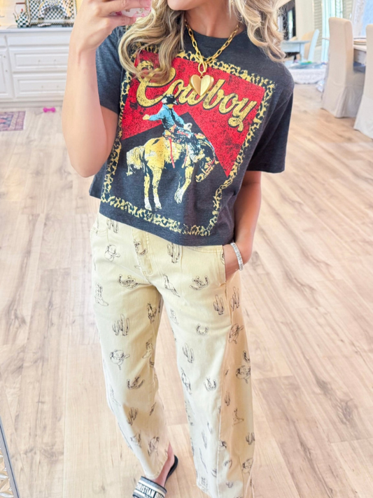 Cowboy Leopard Cropped Graphic Tee