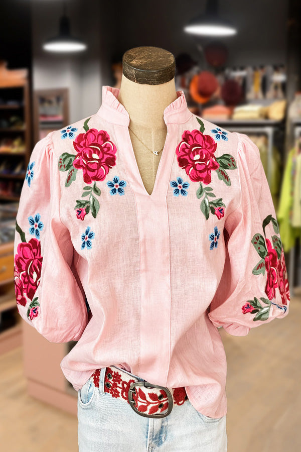Floral Embroidered Puff Sleeve Top