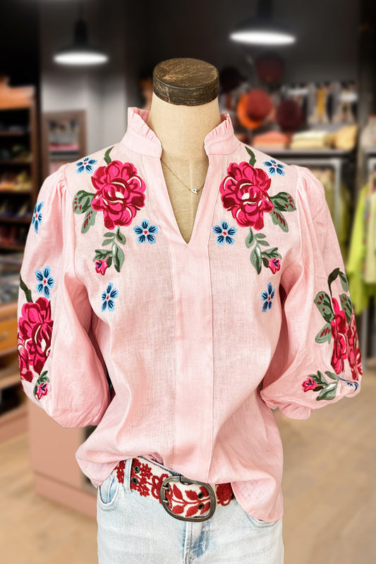 Floral Embroidered Puff Sleeve Top