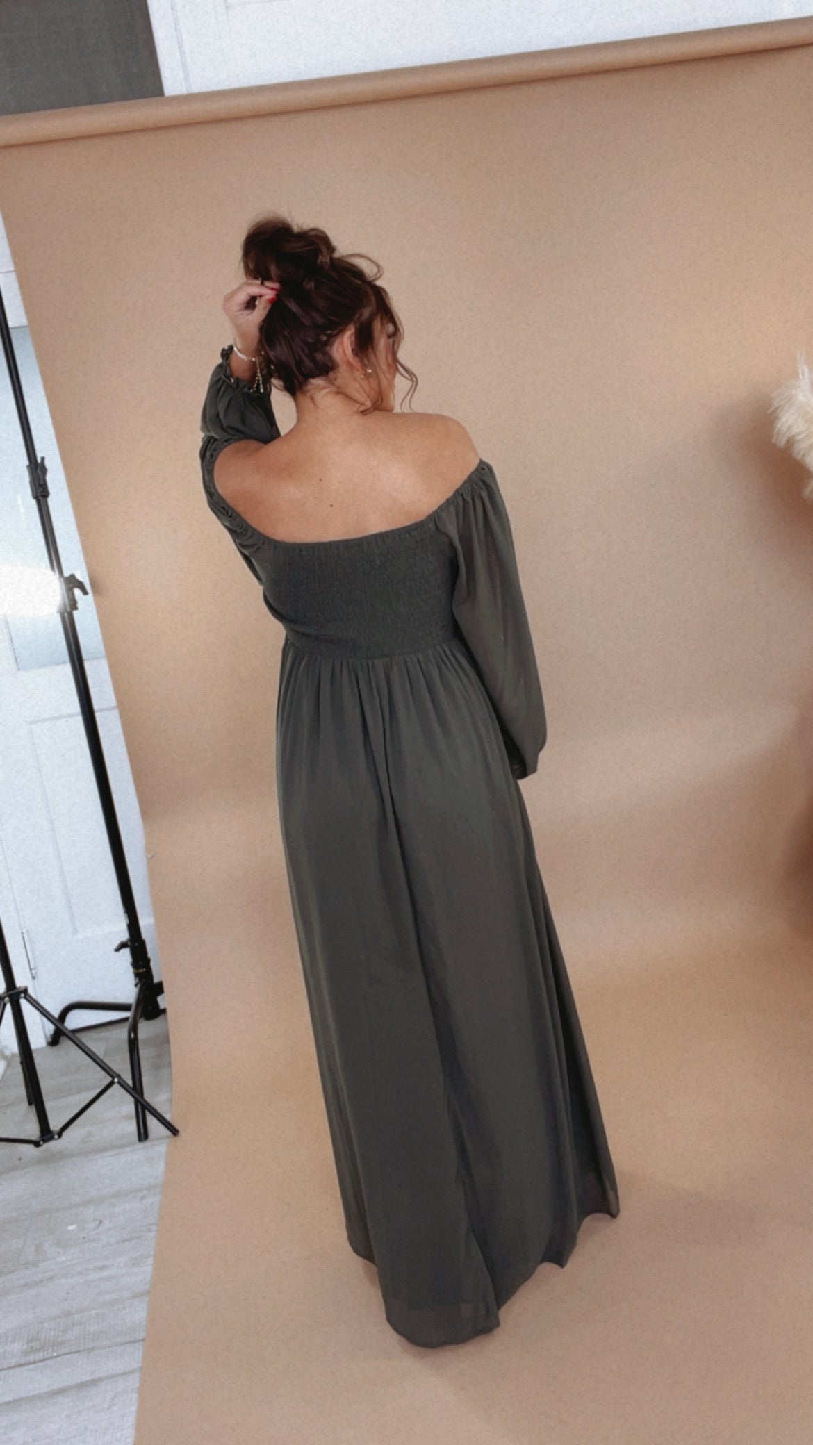 Timeless Romantic Chiffon Maxi Dress, Olive