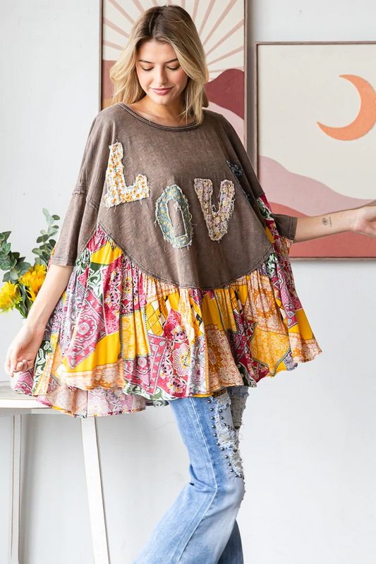 Printed Patchwork Cape Top