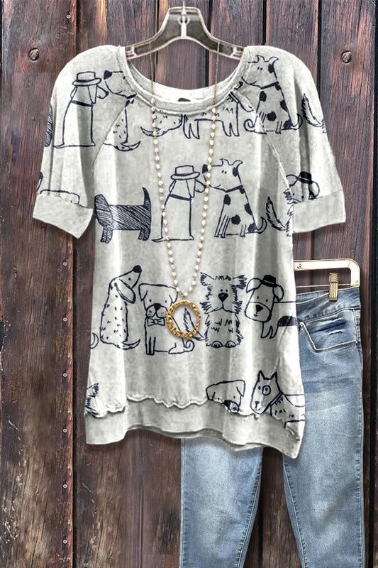 Cute Dogs Print Short Sleeve Sweatshirt