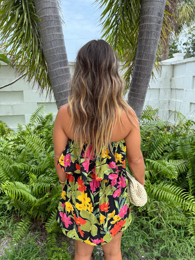 Rio Floral Romper Dress Black Multi