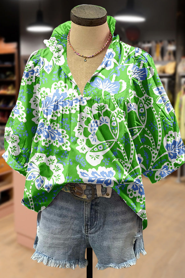 Chic Floral Print V-Neck Top