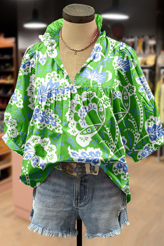 Chic Floral Print V-Neck Top