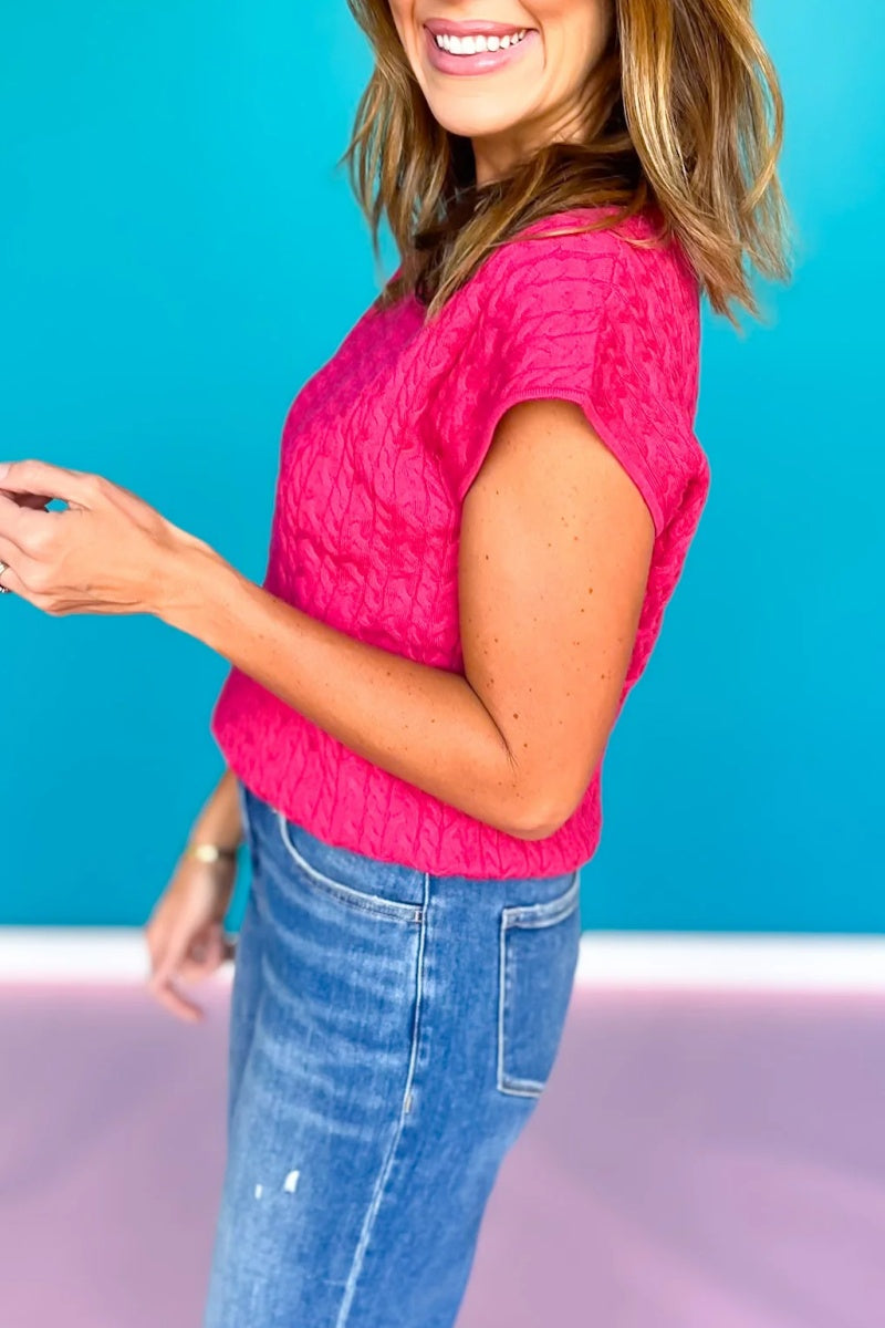 Colby Cable Knit Short Sleeve Sweater