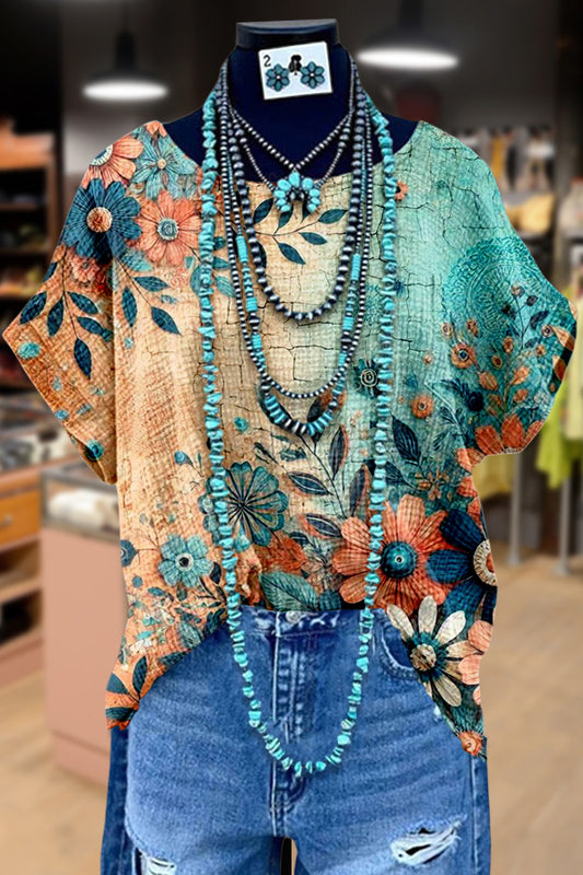 Contrast Floral Print Dolman Sleeve Top