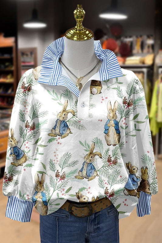 Eater Rabbit Print Striped Top