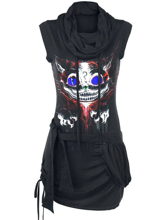 Skull Cat print sleeveless punk dress