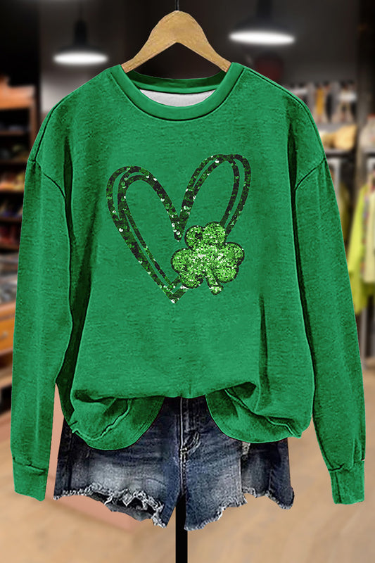 Glitter Shamrock Print Long Sleeve Sweatshirt