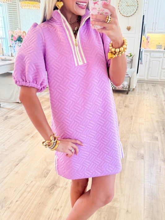 Polo collar contrast textured dress