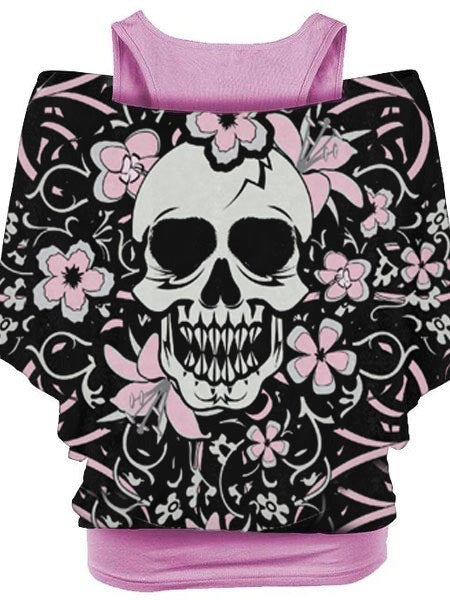 Ladies famous band print bat sleeve T-shirt