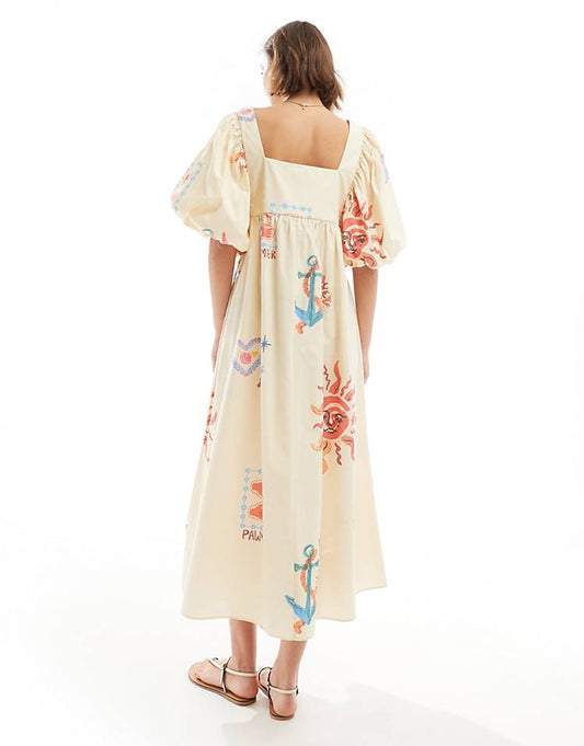 Puff Sleeve Mini Smock Dress With Pockets