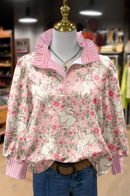 Cute Easter Rabbit Print Striped Top