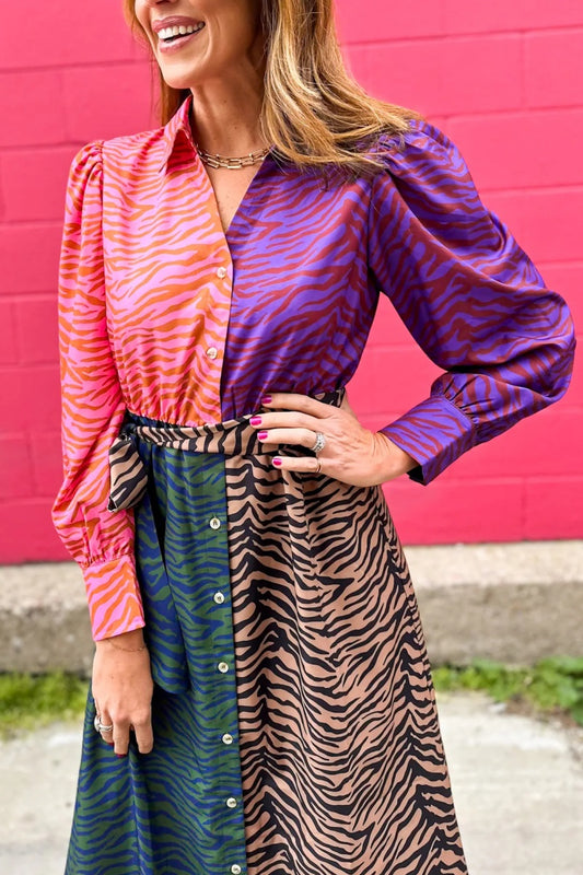 Whitney Mix Print Dress In Animal Stripes