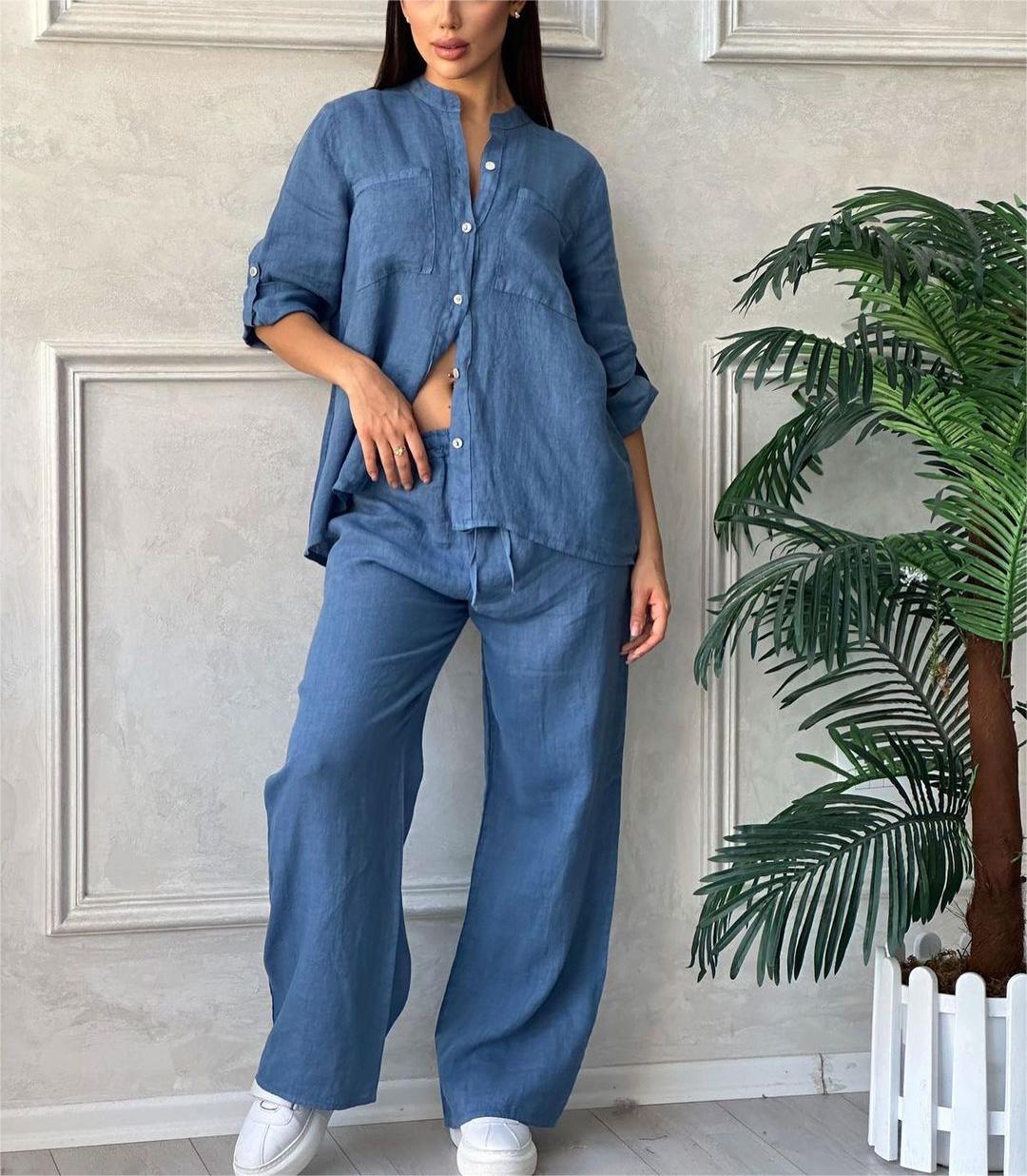 Women's Cotton & Linen Shirt Co-ord Set