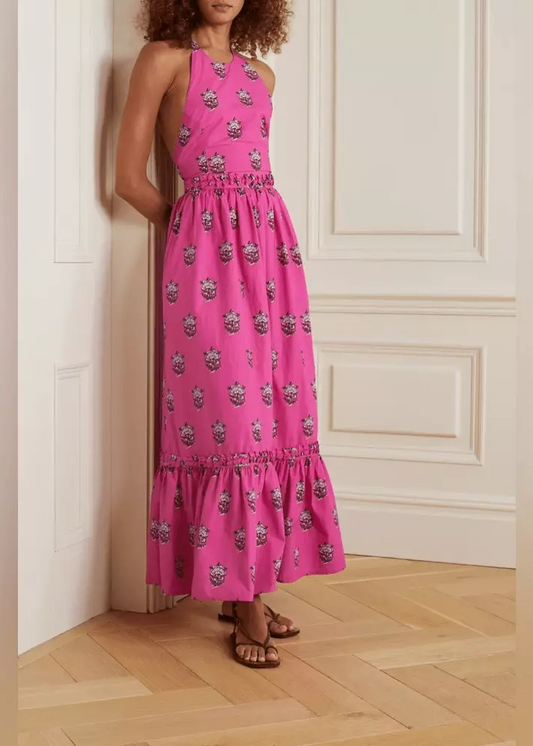 Salena Printed Cotton Halterneck Dress