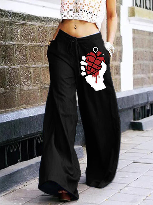 Love grenade print casual wide-leg pants