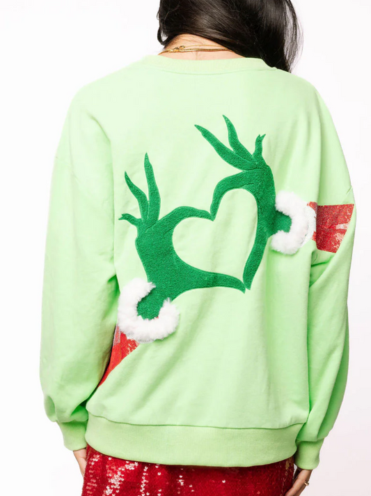 Green Grinch Heart Hand Sweatshirt