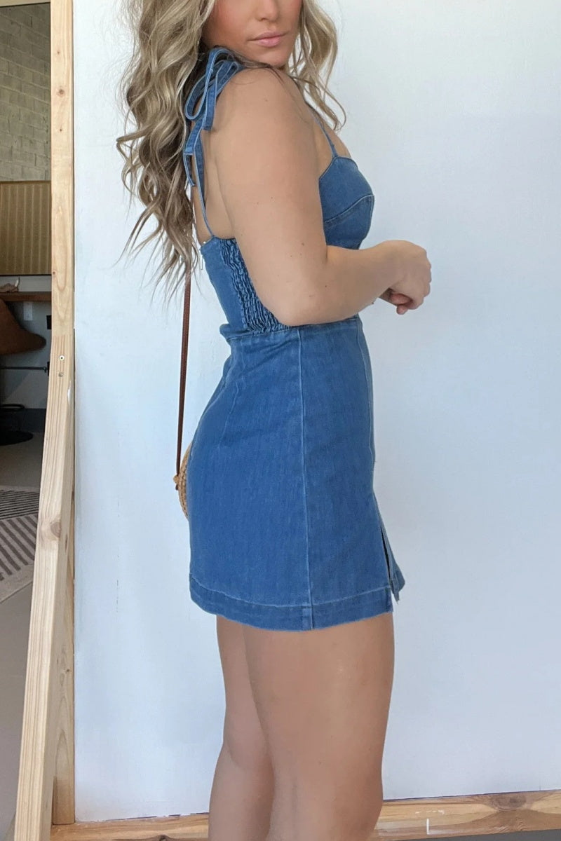 Dallas Denim Romper Dress