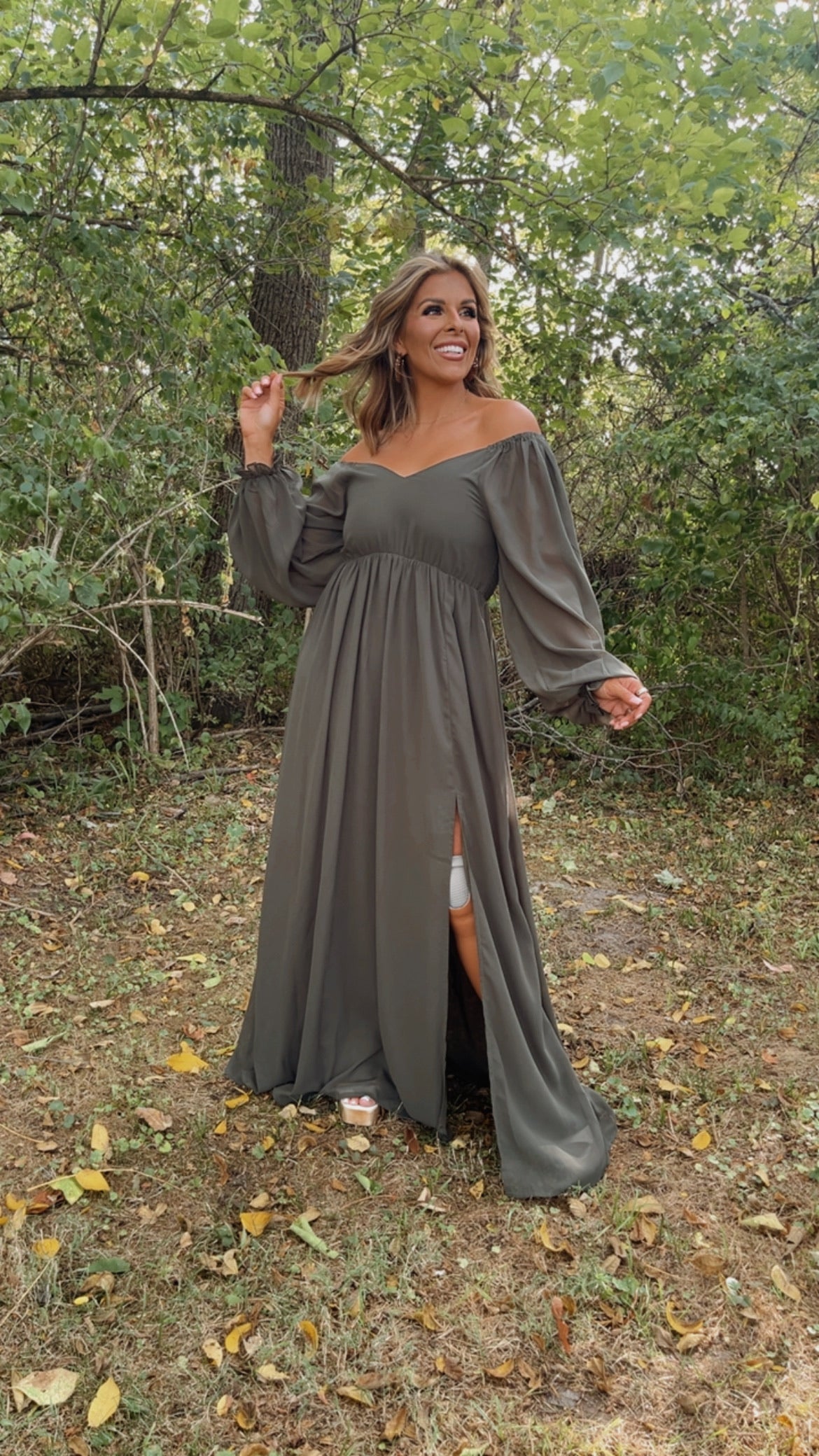 Timeless Romantic Chiffon Maxi Dress, Olive