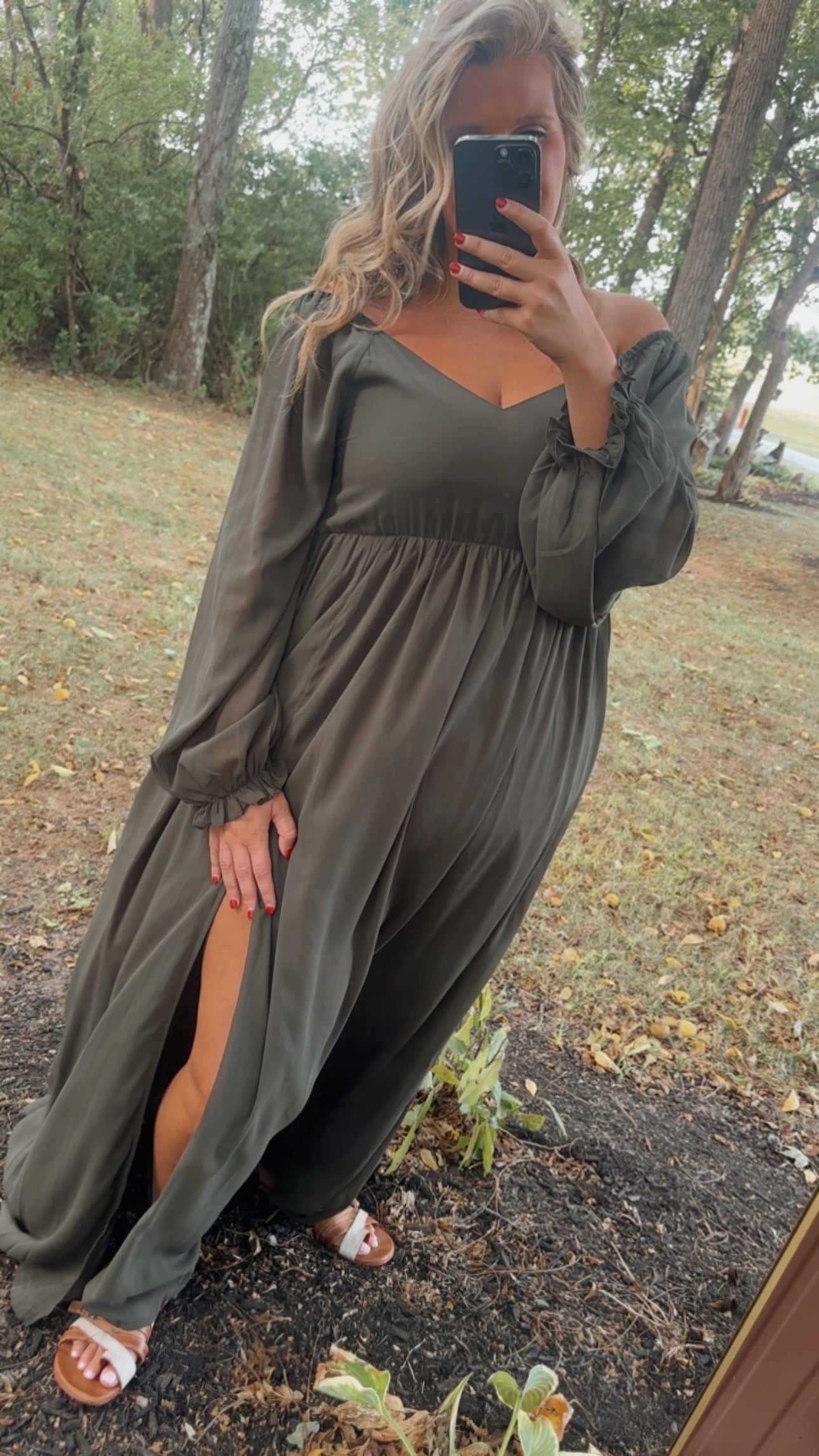 Timeless Romantic Chiffon Maxi Dress, Olive