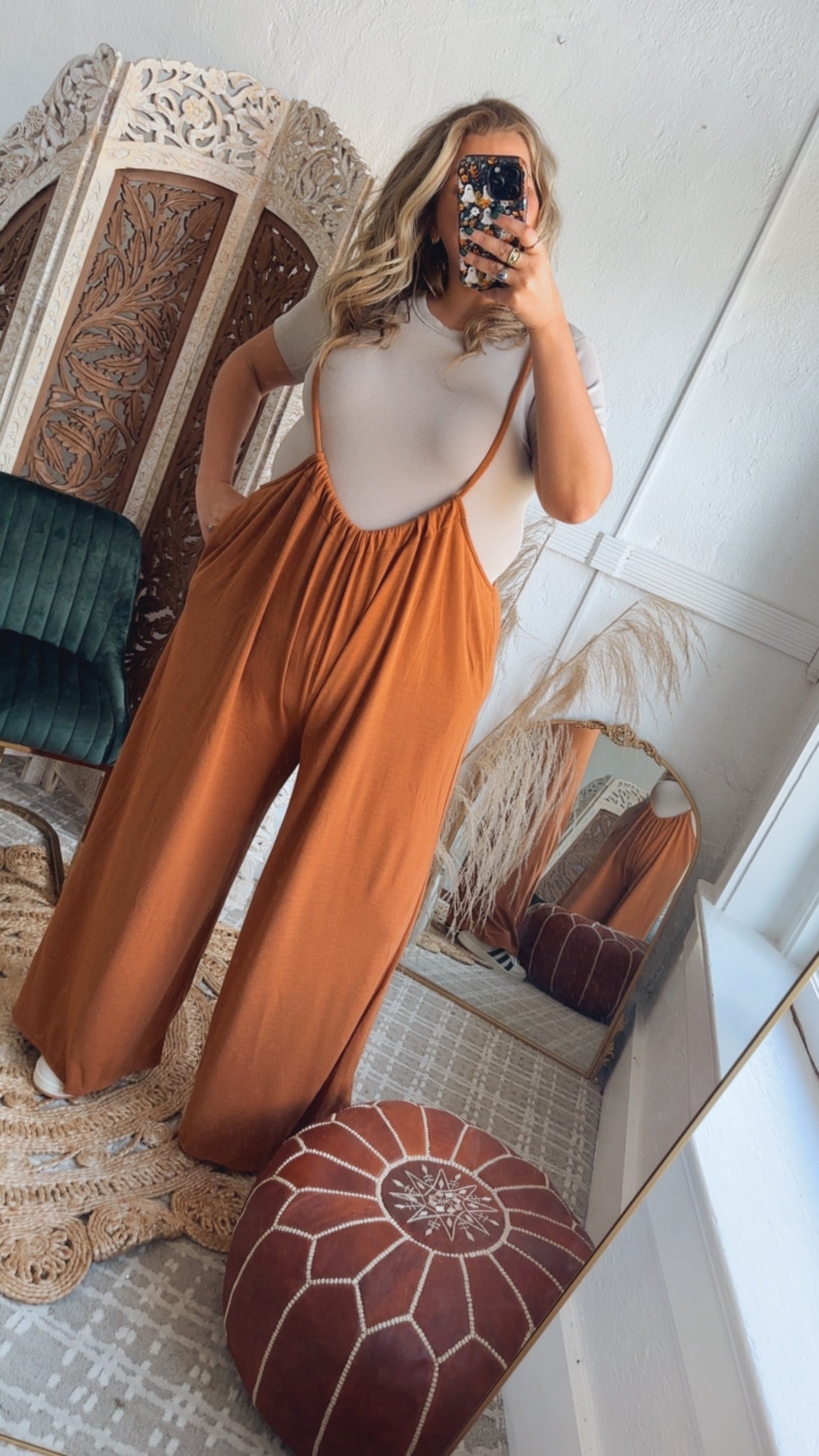 Head Over Heels Suspender Jumpsuit, Camel