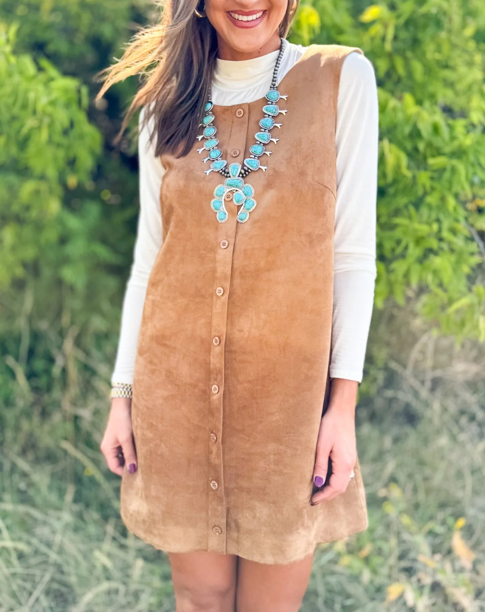 Button suede dress