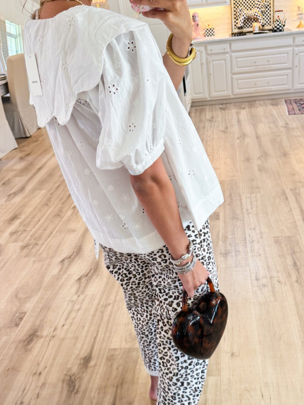 White Scallop Collar Eyelet Top
