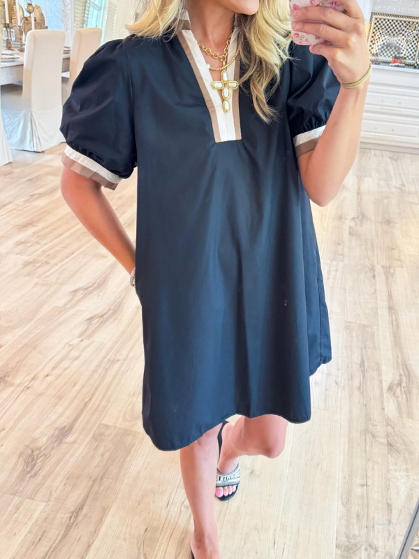 Black Solid Contrast Mini Dress