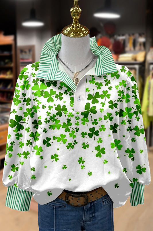 St.Patrick's Day Shamrock Print Striepd Top