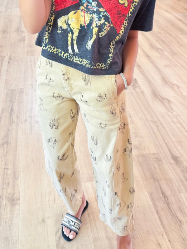 Khaki Cowboy Print Pants