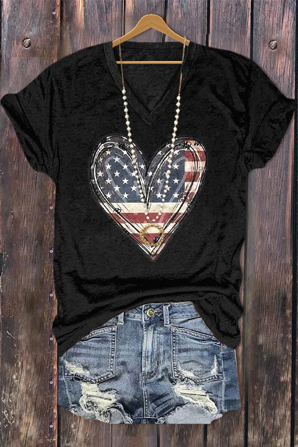 American Flag Print Patriotic T-Shirt