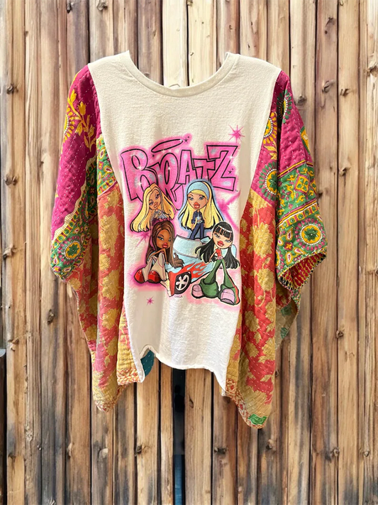 Printed Batwing Sleeve Top