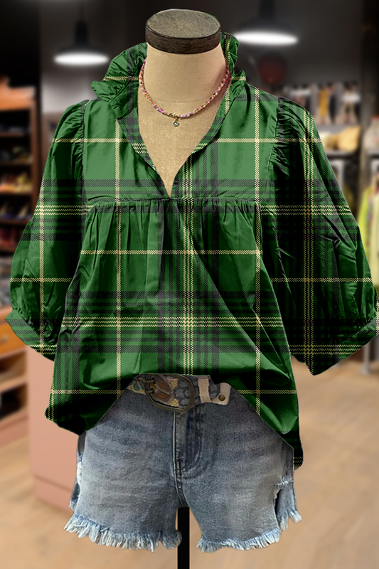 Chic Plaid Puff Sleeve Top