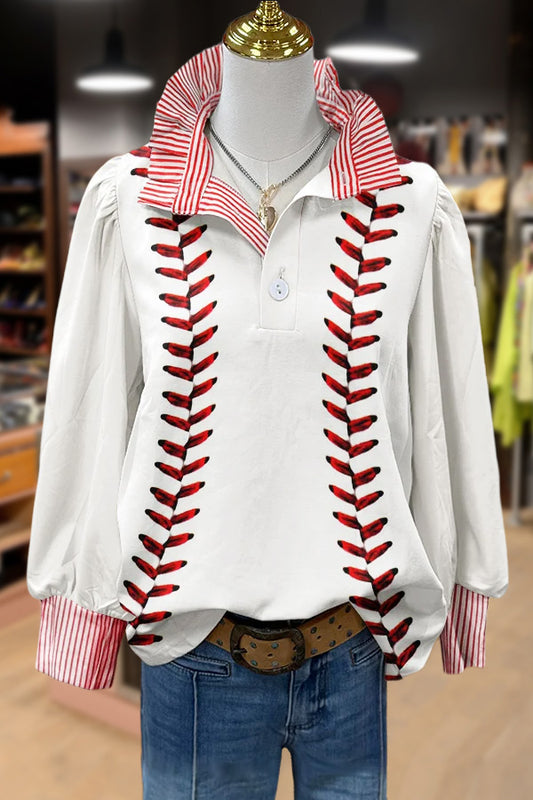 Game Day Baseball Print Collar Top