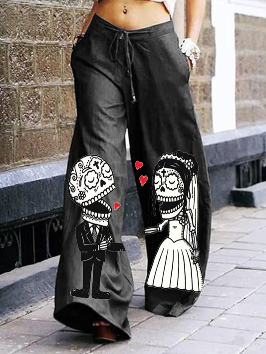Punk cute print casual loose wide-leg pants