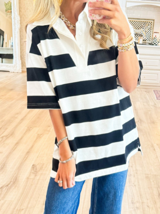 Black and White Stripe Polo Tunic