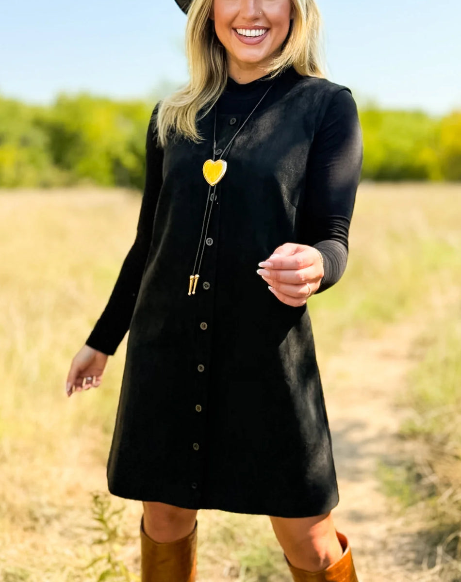 Button suede dress