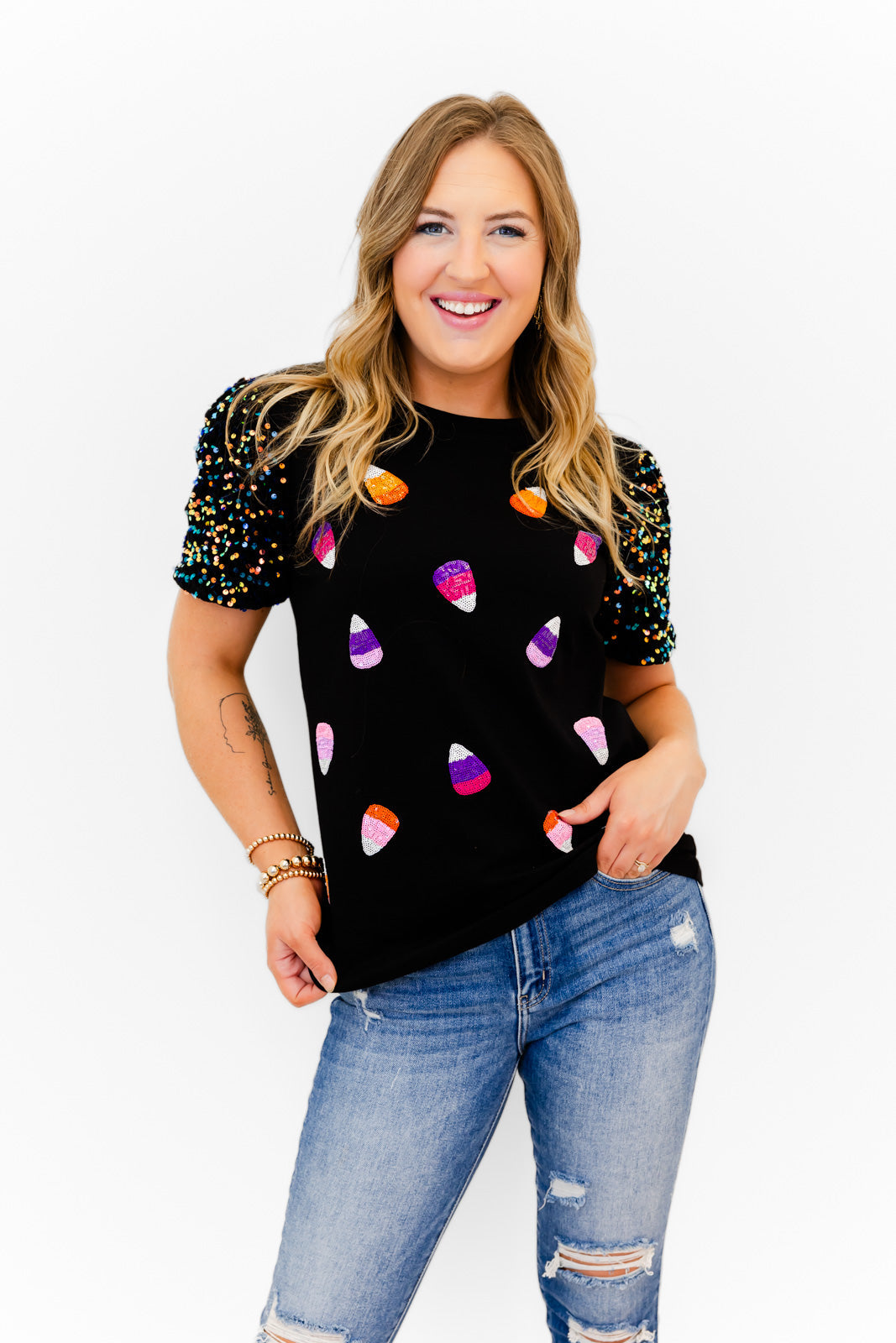 Glitzy Girl Sparkle Candy Corn Top
