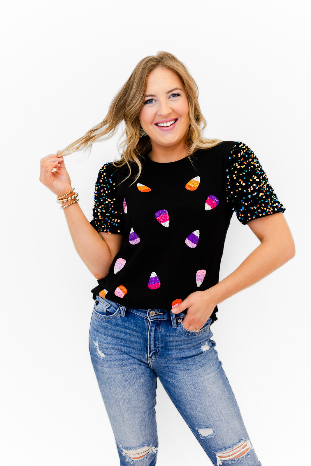 Glitzy Girl Sparkle Candy Corn Top